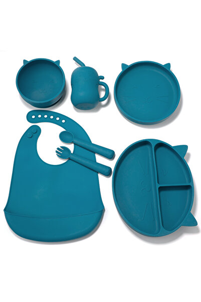 Pitikot Pitikot® Complete Children's Tableware Set – 7 Pieces Made of Food-Grade Silicone, Kitty Pattern