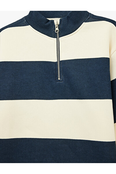 Koton Zipper Detailed Long Sleeve Mock Neck Striped Sweatshirt