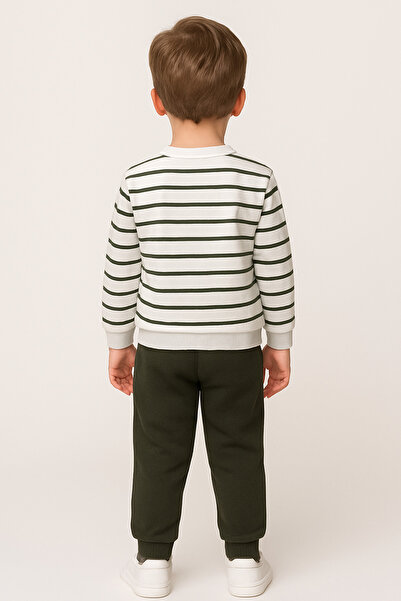 zepkids Ανδρικό αθλητικό κοστούμι με σχέδιο με λαιμόκοψη σε χακί χρώμα