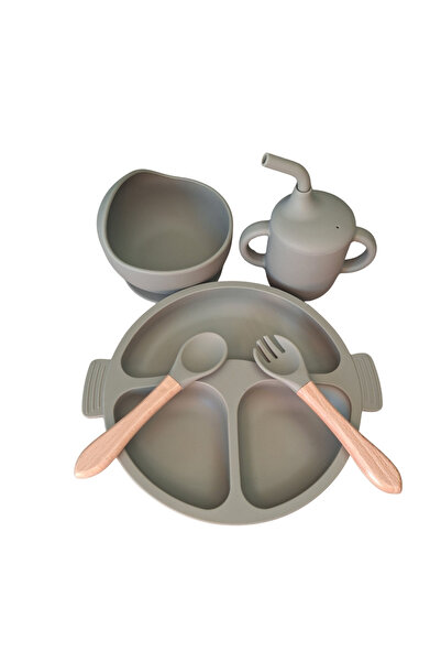 NO BRAND Silicone baby tableware set, 5 pieces – Olive green, BPA free