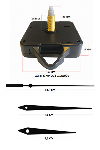 EXİZ TİCARET Akar Sessiz Duvar Saati Mekanizması 22 mm Askılı -akrep-yelkovan...