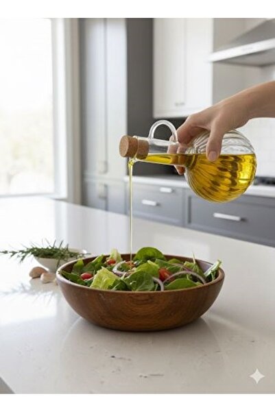 Qerhome Marble Stand Borosilicate Glass 2-Piece Oil Bowl with Acacia Lid 300 ml