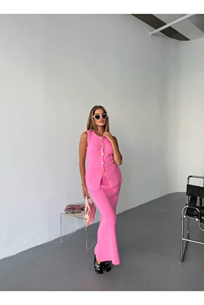 KECHİ WOMAN Gold Accessory Skirted Knitwear Set