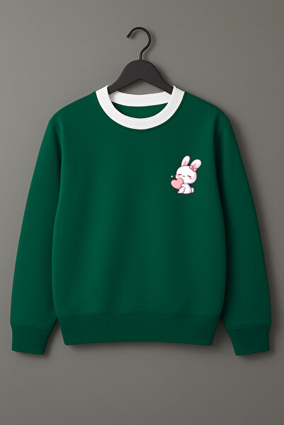 Revasser Unisex Kadın/Erkek TAVŞAN Özel Tasarım Renkli Beyaz Yaka Oversize Bi...