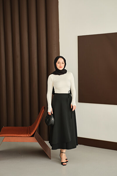 LOCCO Γυναικεία φούστα με λεπτομέρεια κορδέλας Μαύρη