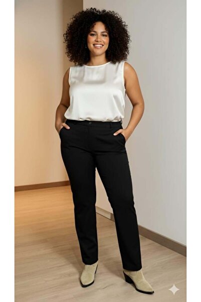 RMG Παντελόνι Gabardine άνοιγμα Plus Size Μαύρο