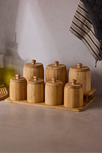 Perotti Pisa 7-Piece Countertop Bamboo Stand Spice Rack Set