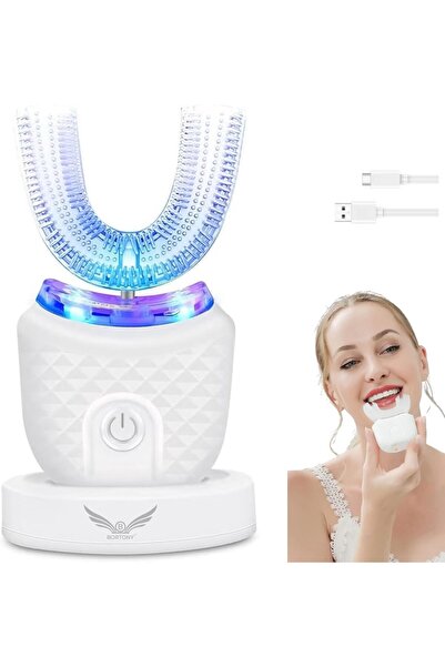 BORTONY فرشاة أسنان كهربائية بالموجات فوق الصوتية على شكل حرف U للبالغين (سيليكون 360 درجة، قابلة لإعادة الشحن)