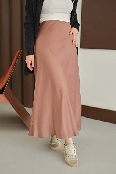 LOCCO Γυναικεία σατέν φούστα ανοιχτό βιζόν