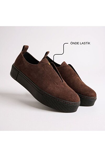 NE&VE SHOES Kahve Süet Hakiki Deri Lastikli Kadın Günlük Sneaker