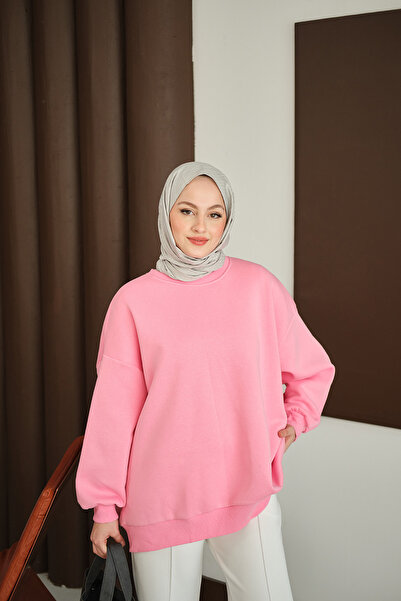 LOCCO Γυναικείο πουλόβερ με λαιμόκοψη σε ροζ χρώμα