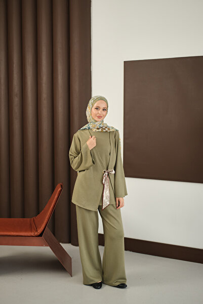 LOCCO Γυναικείο Σετ Φουλάρι με Λεπτομέρεια Πράσινο