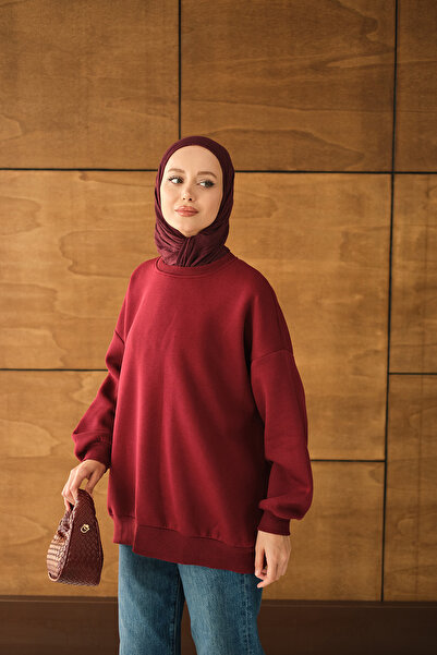 LOCCO Γυναικείο πουλόβερ με λαιμόκοψη μπορντό