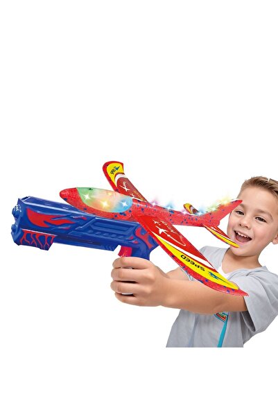 SHOPIENS Arma Lansator Avion din Spuma cu Lumina LED 33cm pentru Copii