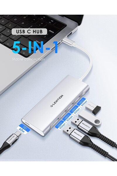 LENTION USB C Hub with 4 USB 3.0 Ports (CB-C31, Silver)