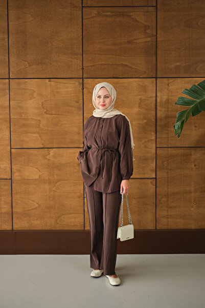 LOCCO Set dublu cu cravată în talie pentru femei, maro