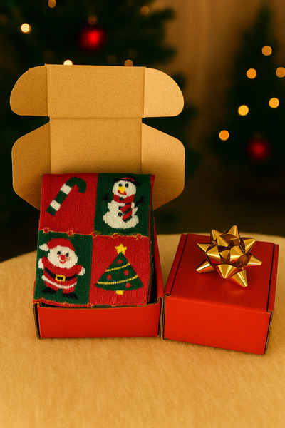 MEKİK BUTİK Red boxed christmas gift - unisex christmas stocking - red boxed gift stocking