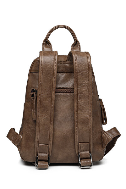 Hüvendo Barcelona Small Size Daily Multi-Pocket Women's Backpack – First Quality Polyurethane Leather Brown