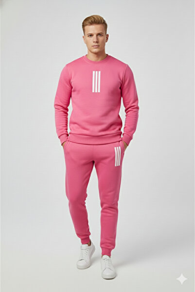 NİCE Unisex-Men's Line Patterned Bottom Top Set Men/Women Hooded