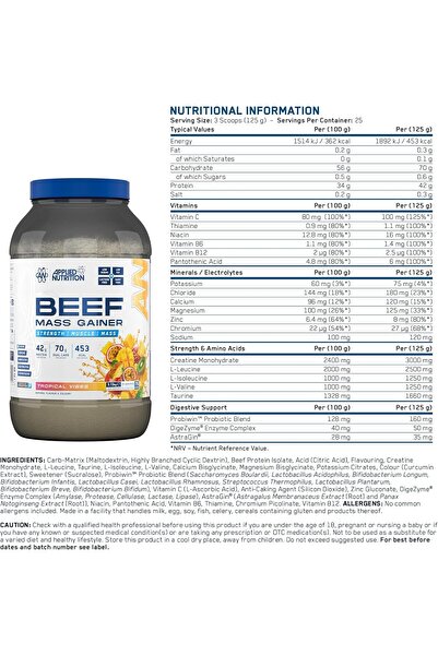 applied nutrition Beef Mass Gainer, Tropical Vibes, 3 Kg, 42 g Beef Protein