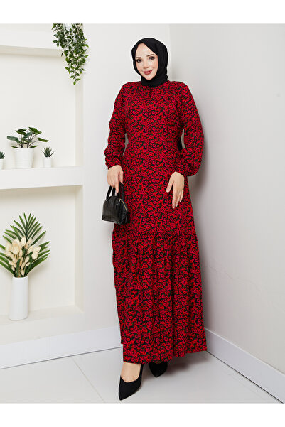 vmeste Rochie roșie cu imprimeu de mac cu model