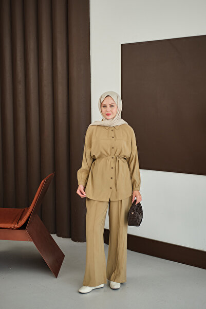 LOCCO Women's Tie-Waist Two-Piece Set Mustard