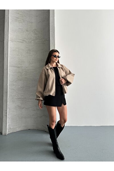 solena sln Kadın Yeni Sezon Crop Kaşe Bomber Ceket