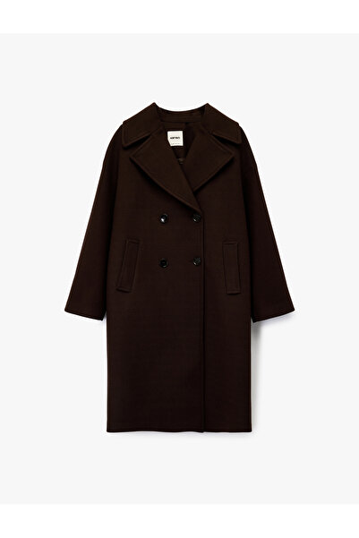 Koton Long Sleeve Buttoned Double Breasted Long Cashmere Coat with Pockets