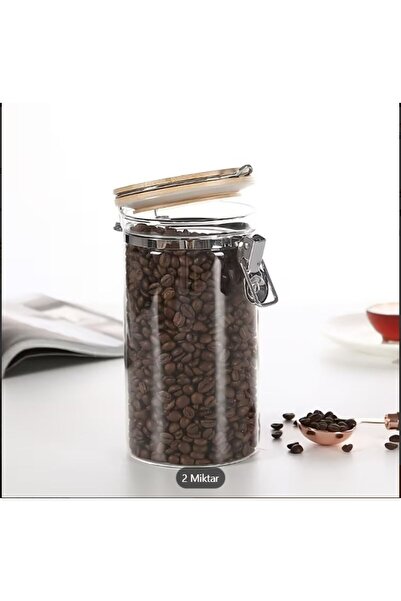 Qerhome 2-Piece Borosilicate Glass Clamp Jar with Bamboo Lid 1000 ml