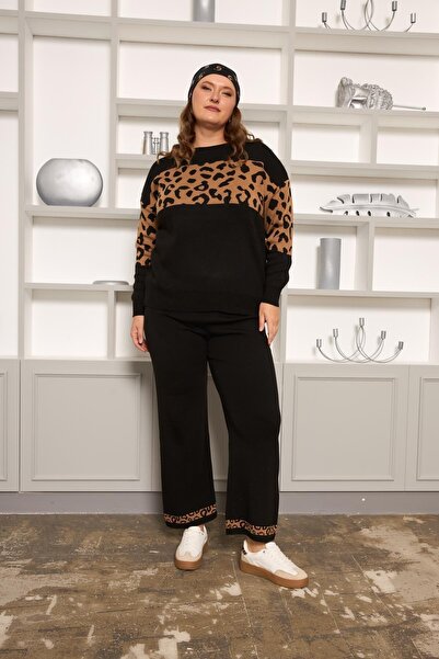 RMG Plus Size Leopard Paneled Bottom-Top Plus Size Set