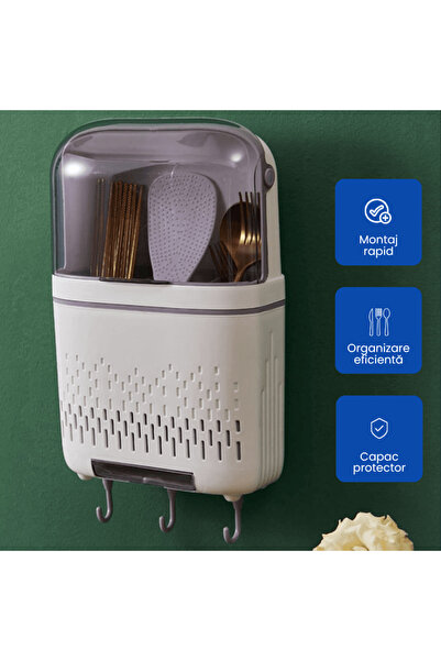 OferteTop Wall Mounted Kitchen Utensil Holder with Hooks and Water Drainage System