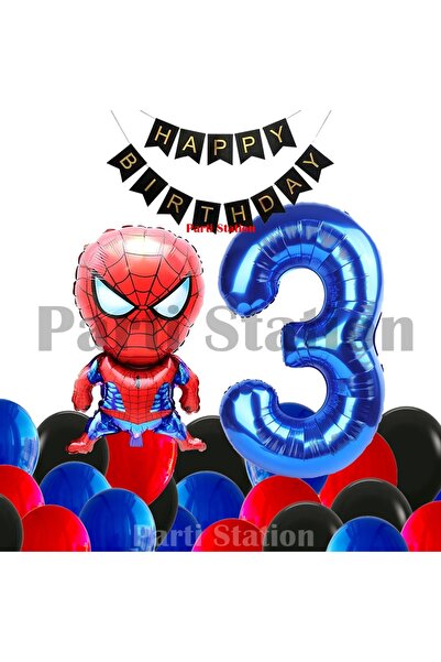 Parti Station Spider-Man 3 Years Old Balloon Set Spider-Man Concept Birthday ...