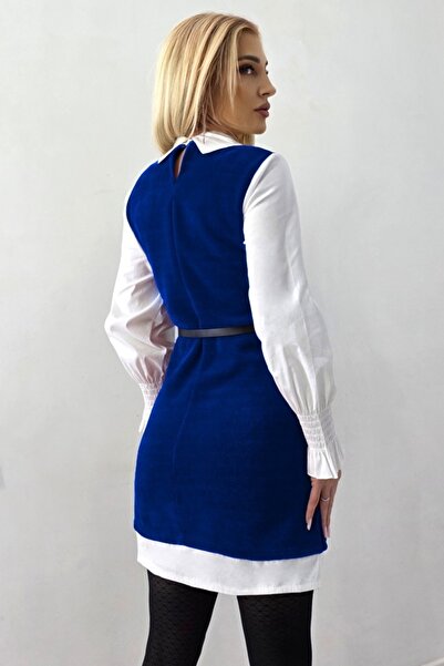 FashionForYou Rochie tip cămașă Iuliana, cu rochie de vară aplicată și perle aplicate, Albastră, Mărime S/M