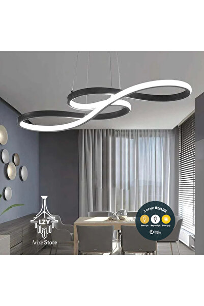 Lzy Avize Store Modern Sanatsal Kıvrımlı LED Sarkıt Avize - 80cm Yatay Tasarım & Kumandalı (Siyah/Gold)