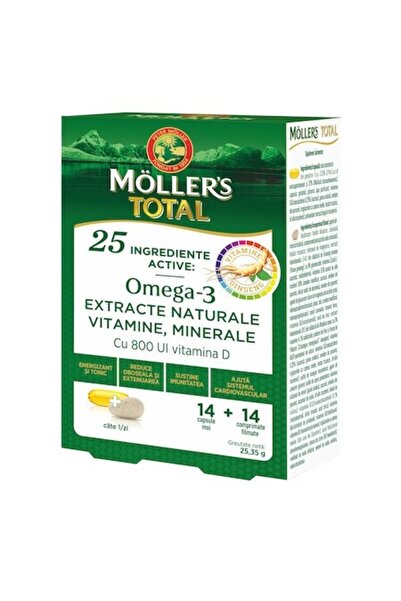 möller Supliment alimentar Moller's Total, 14 capsule moi + 14 comprimate fil...