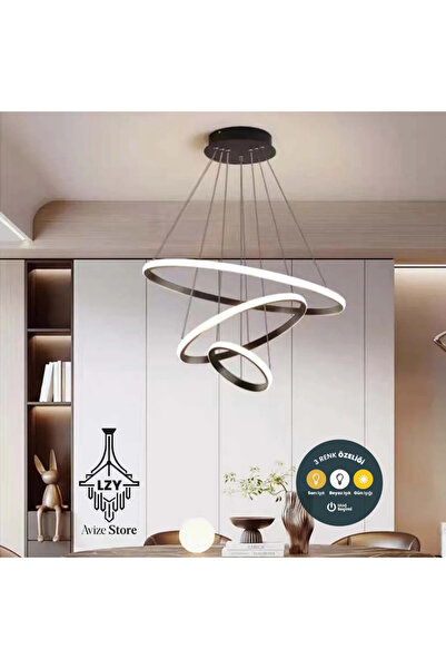 Lzy Avize Store Olympus Siyah 3 Halkalı Sarkıt LED Avize Kumandalı 3 Renkli |...