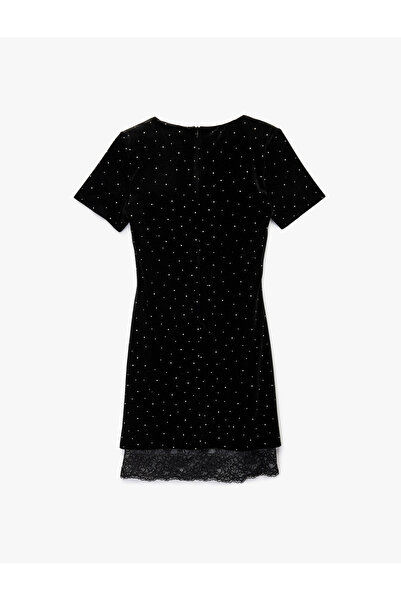 Koton Rochie de seară mini cu mâneci scurte din anii decolteu pătrat cu detaliu din dantelă din anii pernițe pentru umeri