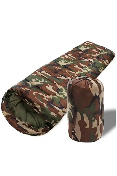 Optim Solution 2-in-1 Mummy Sleeping Bag 210 x 75 cm, 170T Polyester, Hooded, Lightweight, Green Camo