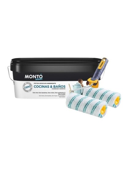 MONTO PINTURAS SET 2 KIT Vopsea Antimucegai Bucătărie/Baie Pe Bază de Apă si Trafalet