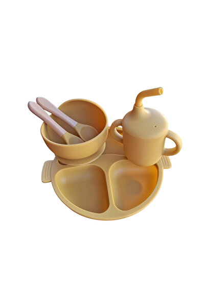 NO BRAND Silicone baby tableware set, 5 pieces – Mustard yellow - BPA free