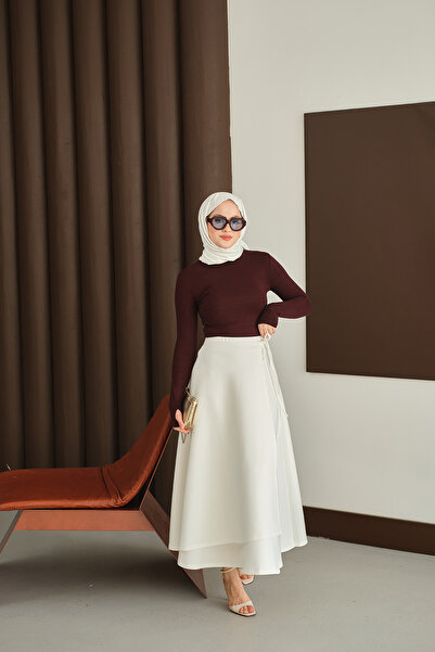 LOCCO Γυναικεία φούστα με λεπτομέρεια κορδέλας Λευκή