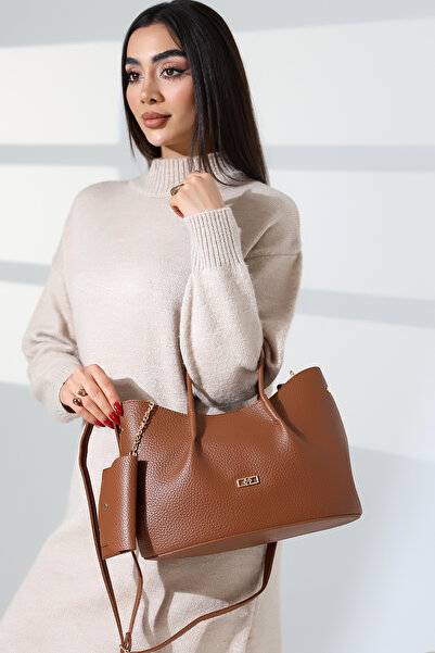 Moda Lime Textured Faux Leather Chain Detailed Women's Shoulder and Hand Bag