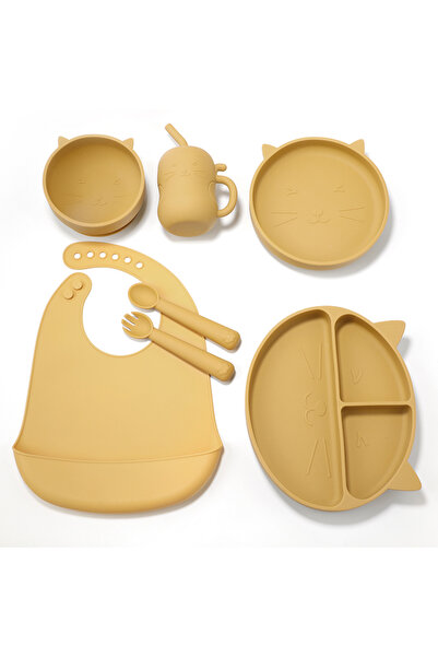 Pitikot Pitikot® Complete Children's Tableware Set – 7 Pieces Made of Food-Grade Silicone, Kitty Pattern