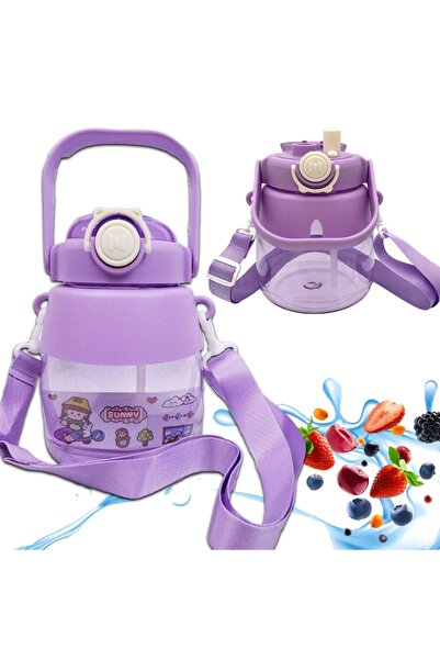 Optim Solution Παιδικό μπιμπερό 1L με καλαμάκι και αυτοκόλλητα, ρυθμιζόμενο λουράκι, ανθεκτικό πλαστικό, μωβ