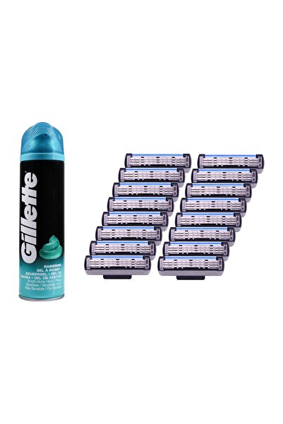 KOMA M3 - Set de 16 lame de bărbierit compatibile cu Mach 3 + cadou gel de bărbierit