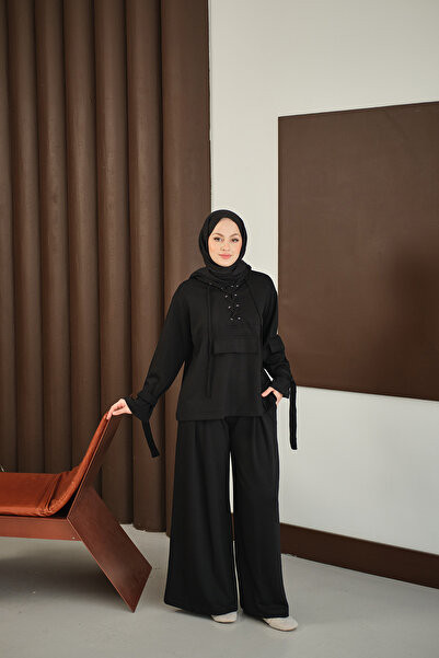 LOCCO Costum pentru femei cu detaliu încrucișat în față, negru