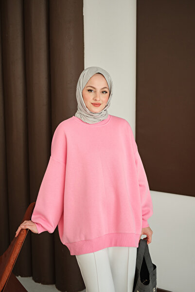 LOCCO Γυναικείο πουλόβερ με λαιμόκοψη σε ροζ χρώμα