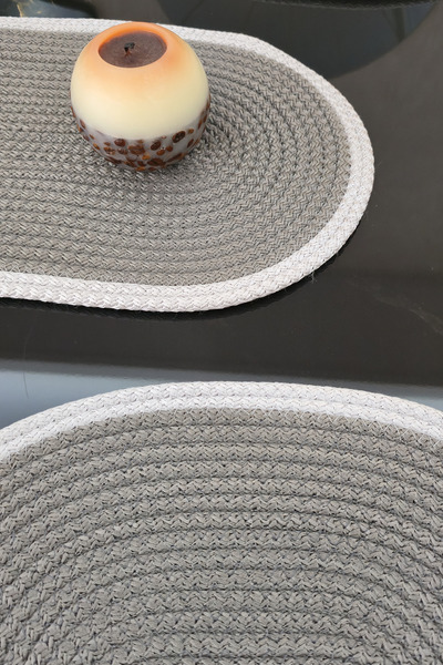 KAAN HOME 6-Piece Supla Bread Basket Set with 1 Runner and 1 Lid with Handle, Gray and White Color Patterned Presentation Basket