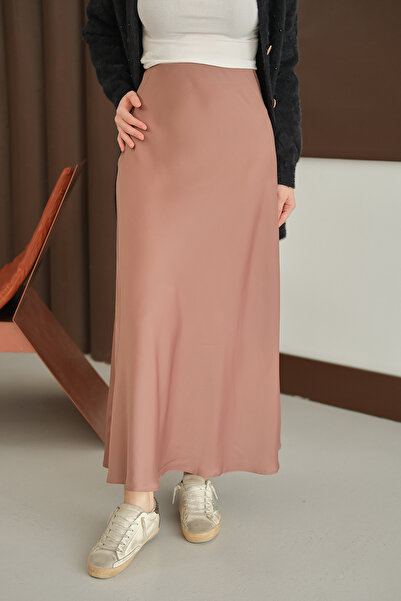 LOCCO Γυναικεία σατέν φούστα ανοιχτό βιζόν