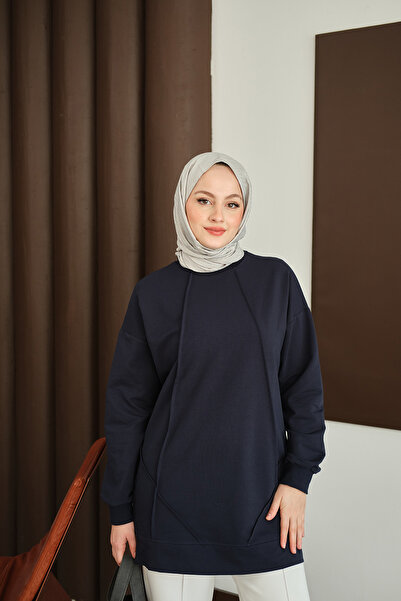 LOCCO Women's Front Stitch Detail Tunic Navy Blue